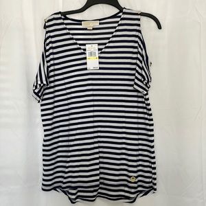 Michael Kors Striped Cold Shoulder Top Medium NWT